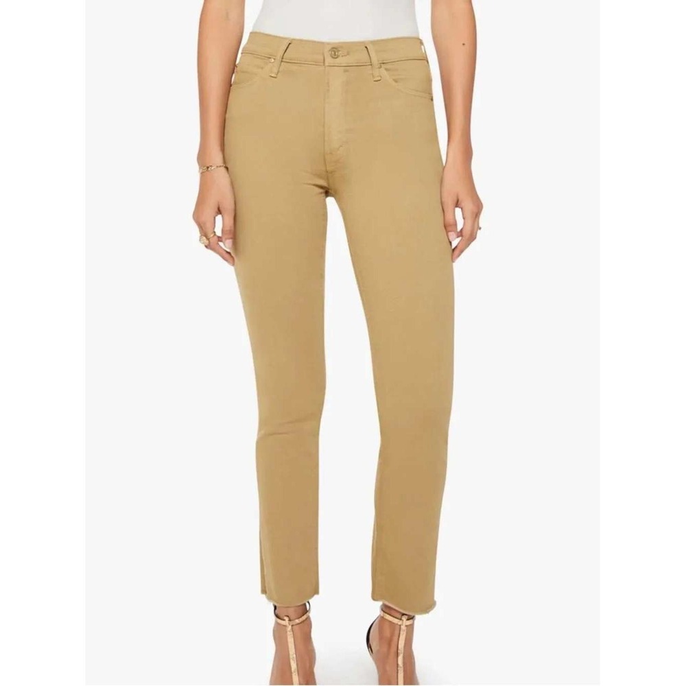 MOTHER The Dazzler Ankle Fray Mid Rise Jeans Tan Beige Raw Hem 33